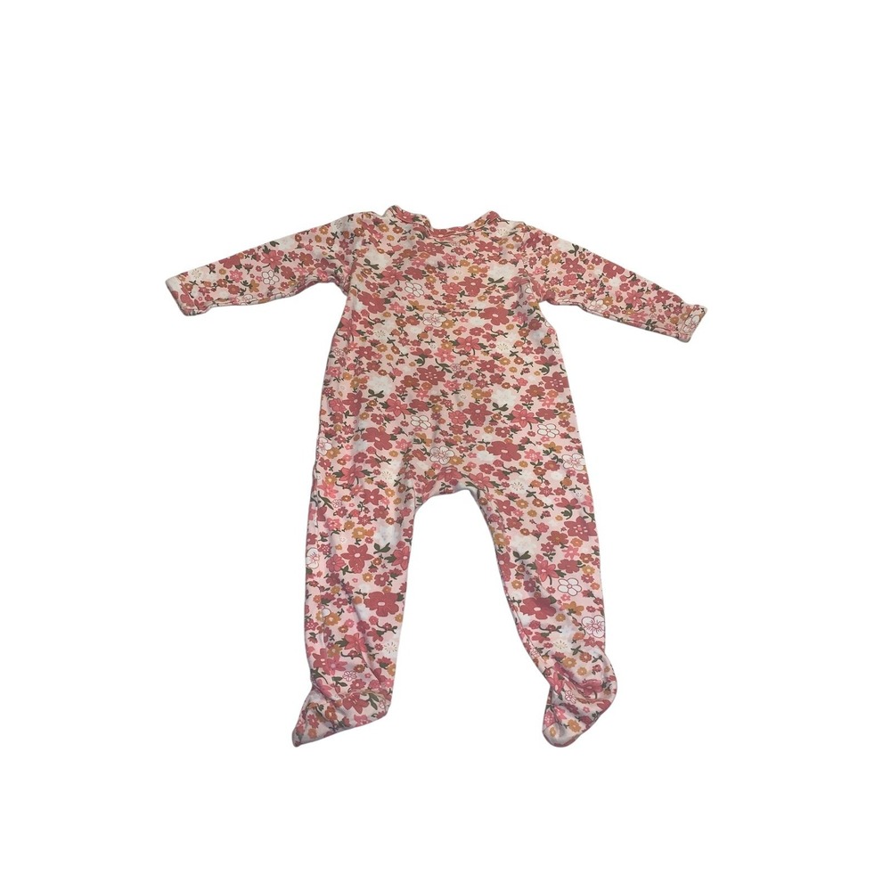 Nordstrom Baby Girl Floral Footed Sleeper Pajamas‎ Pink Rose 9 Months Zip Up